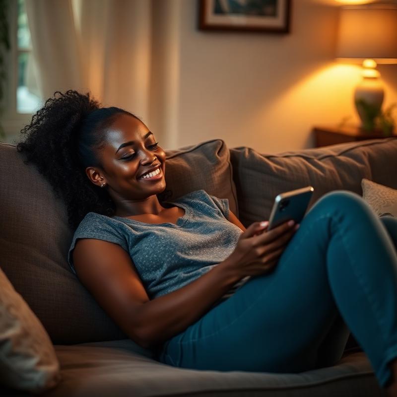 Woman reading a phone notification at home